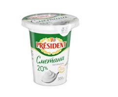 Сметана 20% ТМ PRESIDENT (Стакан 0,300 кг)
